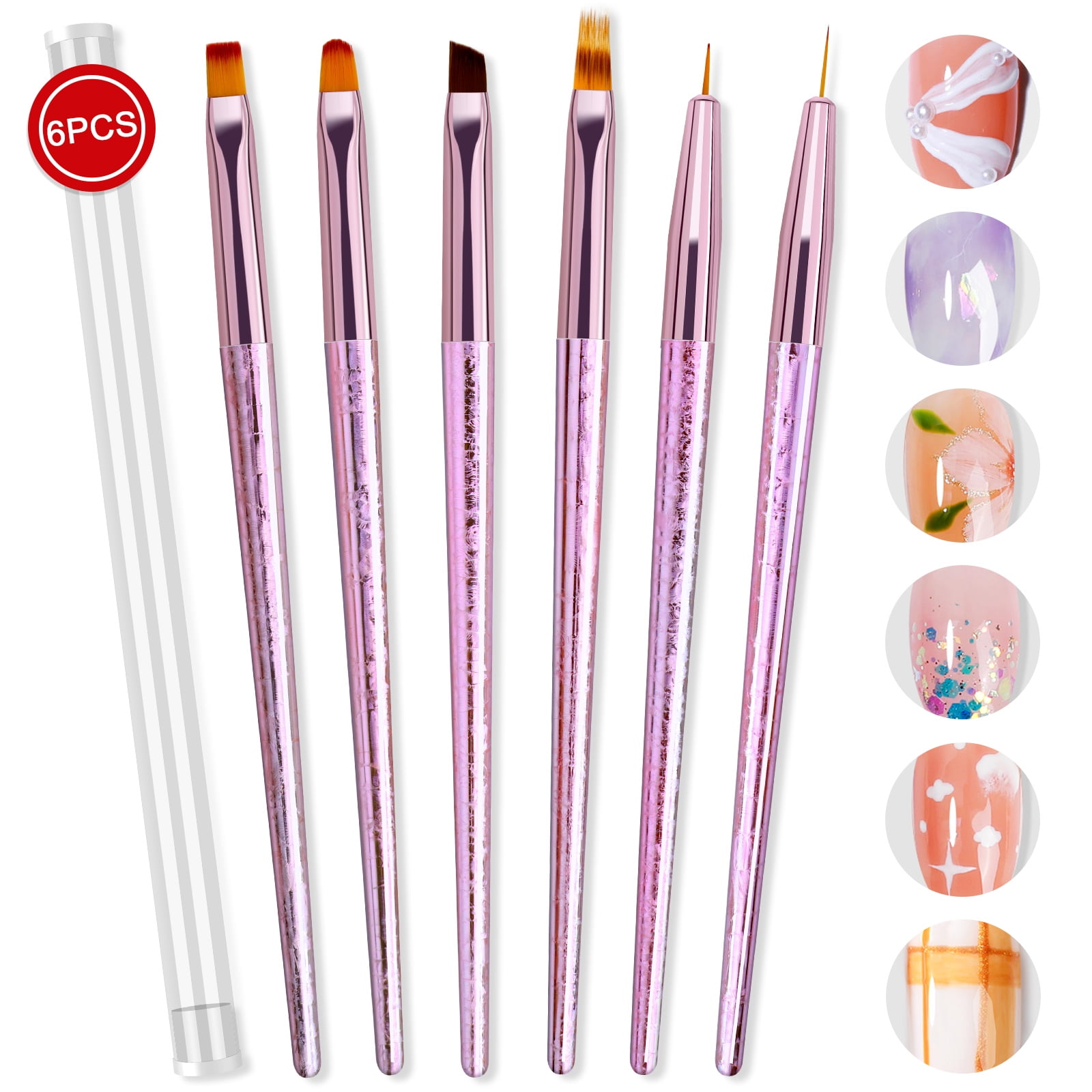 Saviland 6Pcs Nail Art Brushes Kit Multifunctional Detai Nail Art