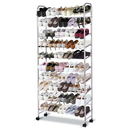 GHP 28.7"x8.9"x62.4" Chrome Steel 10-Tier 50-Pair Rolling ...