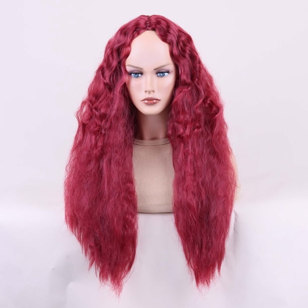 Peluca rizada rubia de 70 cm de largo para mujer Fibra sintética resistente al calor a 180 °C Reemplazo de cabello ondulado de aspecto natural con gorra ajustable 21.5-22.8 "Peluca de fiesta de moda