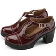 thumbnail image 2 of DADAWEN Women's Mary Jane Pumps Block Heel Platform Oxfords Leather Shoes - Comfortable Fashion T-Strap Patent Leather Wine Red Size 6 US, 2 of 6