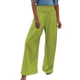 thumbnail image 3 of LLYWEY Flowy Wide Leg Pants for Women Summer High Waisted Cotton Linen Pants Stretch Casual Loose Elastic Waist Long Trousers with Pocket Green L, 3 of 6