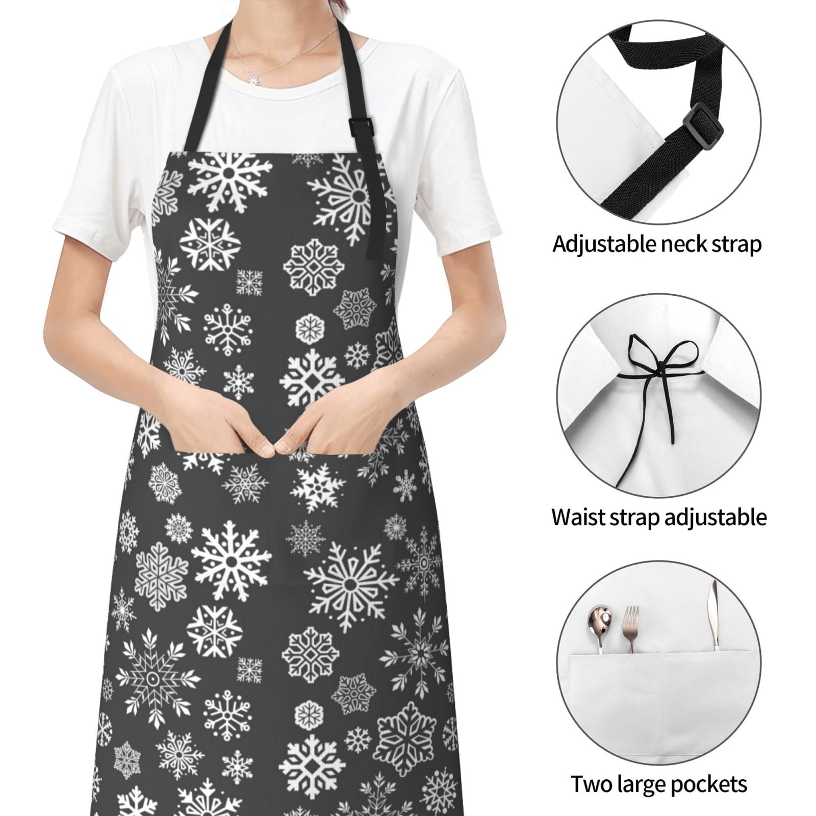 Kdxio simple white Snowflake Apron with Pockets Adjustable Kitchen Aprons for Men Women Waterproof Aprons for Cooking,Drawing,Crafting, Baking Household Cleaning