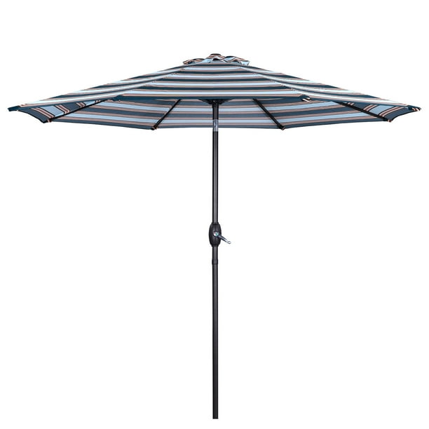 9 Ft Striped Patio Umbrella Market With Push On Tilt And Crank Blue Brown Stripe Com 9 Ft Striped Patio Umbrella Market, Striped Patio Umbrella 9 Ft