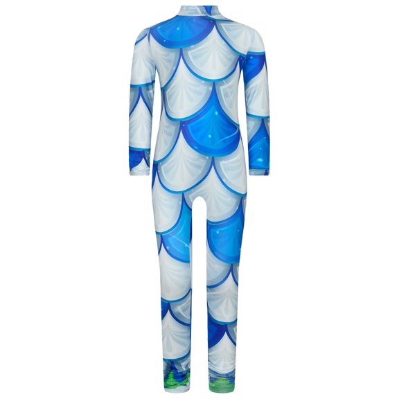 MSemis Girls Swimwear Mermaid Fish Scale Jumpsuit One Piece Quick-dry Surfing Wear Sun Protection Summer Beachwear White Blue S/110