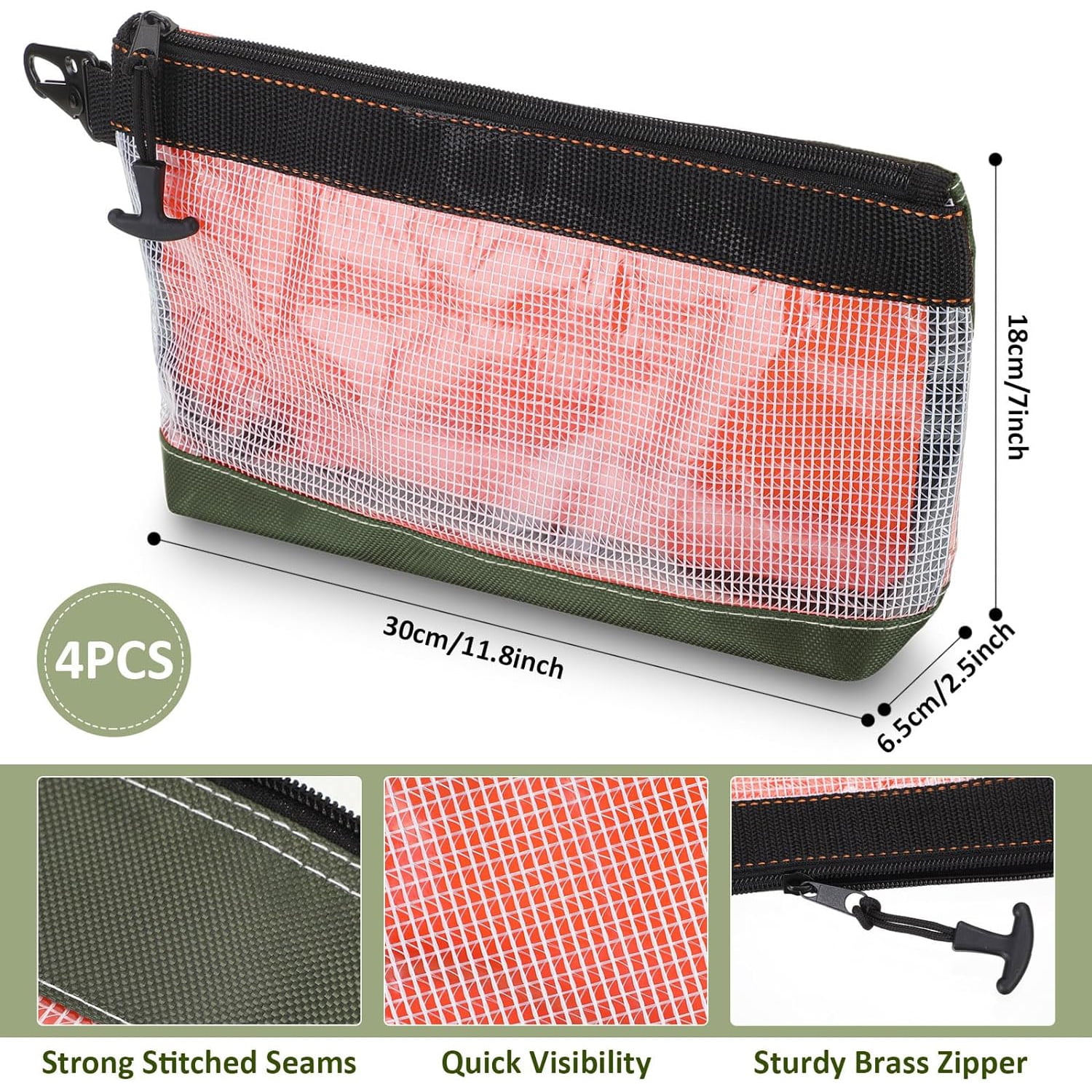 Zipper Clear Tool Pouch Small Tool Bag Multi-purpose Organizer Waterproof Pack Of 4pcs