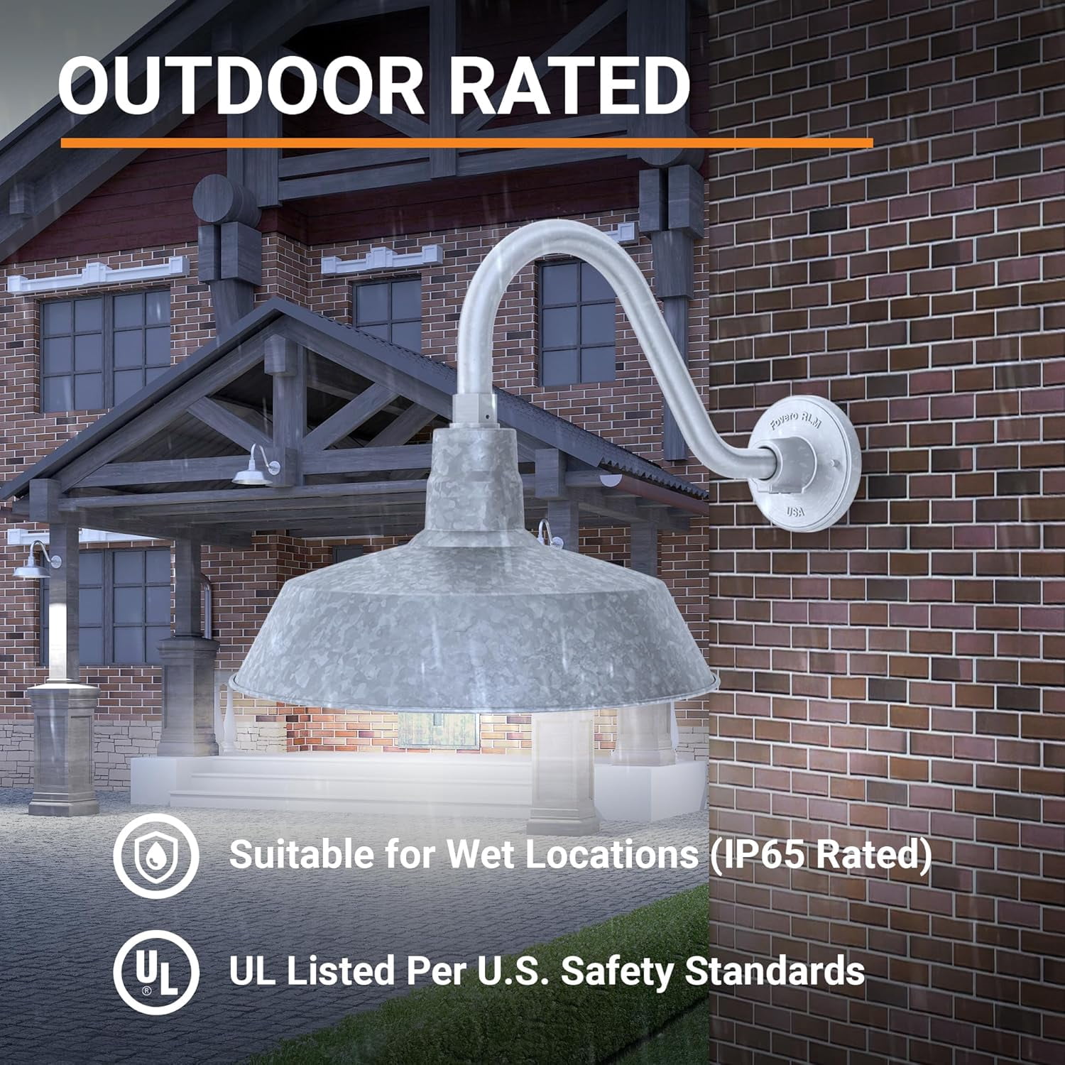 14in. Galvanized Finish Outdoor Gooseneck Barn Light Fixture With 14.5 in. Long Extension Arm - Wall Sconce Farmhouse, Vintage, Antique Style - UL Listed - 9W 900lm A19 LED Bulb (5000K Cool