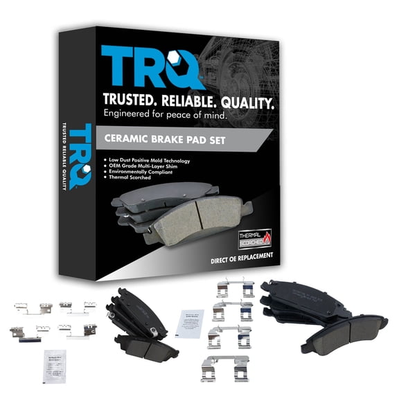 TRQ Front and Rear Ceramic Brake Pad Set Fits 2018-2020 Chevrolet Tahoe Dual Piston Front Calipers Police Package 17 Tahoe PPV Heavy Duty Brakes