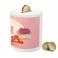 thumbnail image 3 of Chinese New Year Piggy Bank, Pale Pink Circle with Lively Flower Bouquets Prosperous Year Celebration, Ceramic Coin Bank Money Box for Cash Saving, 3.6" X 3.2", Multicolor, by Ambesonne, 3 of 4