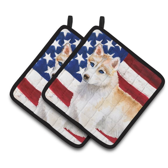 Caroline's Treasures Siberian Husky Patriotic Pair of Pot Holders