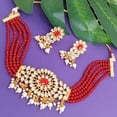 thumbnail image 2 of Efulgenz Red Faux Pearl Beaded Choker Necklace Earrings Kundan Crystal Bridal Jewelry Multi Layered Necklace Dangle Earrings Wedding Indian Jewelry Set for Women, 2 of 8