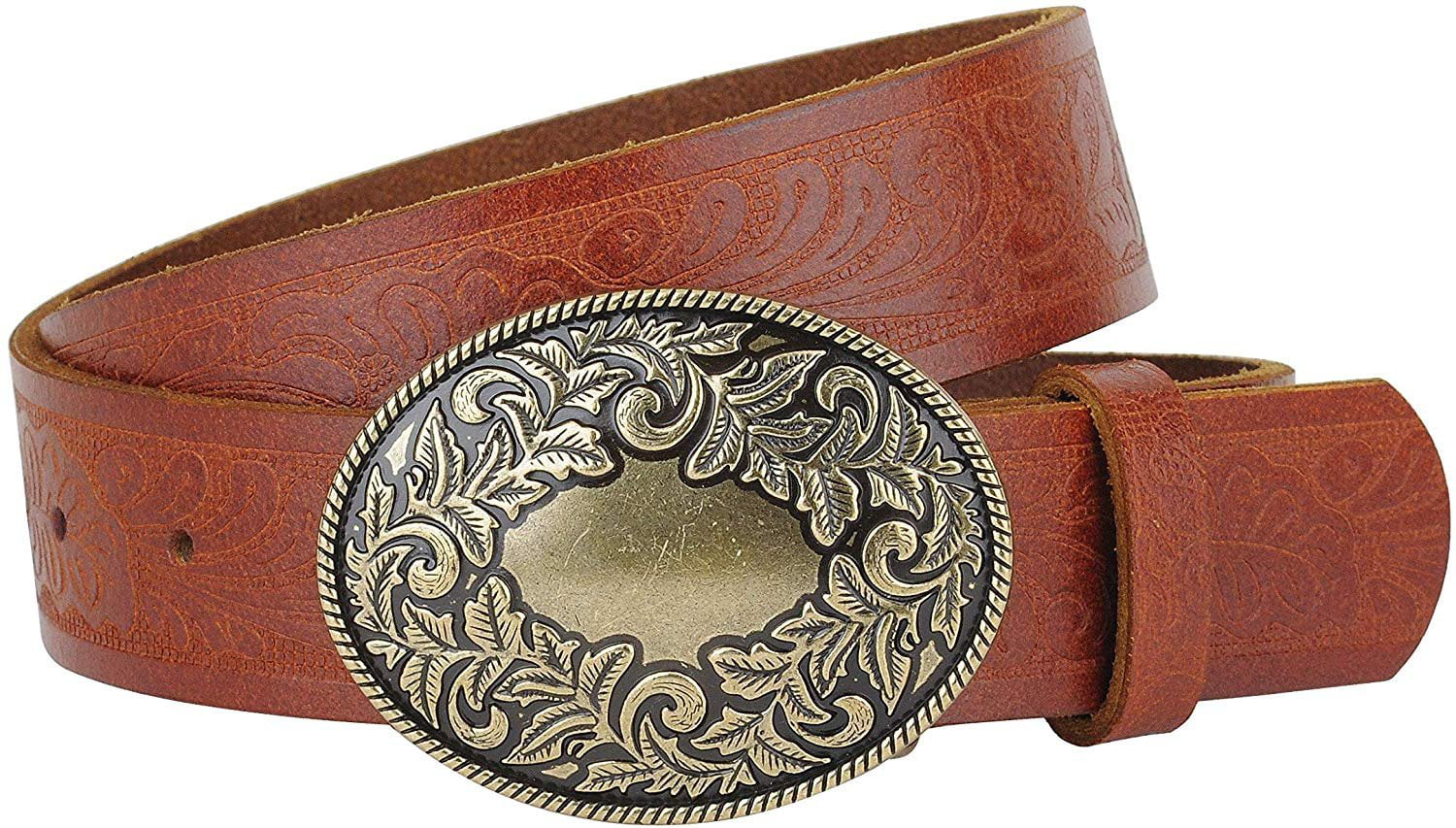 BC Belts - Women's Western Tooled Leather Belt with Round Floral Design
