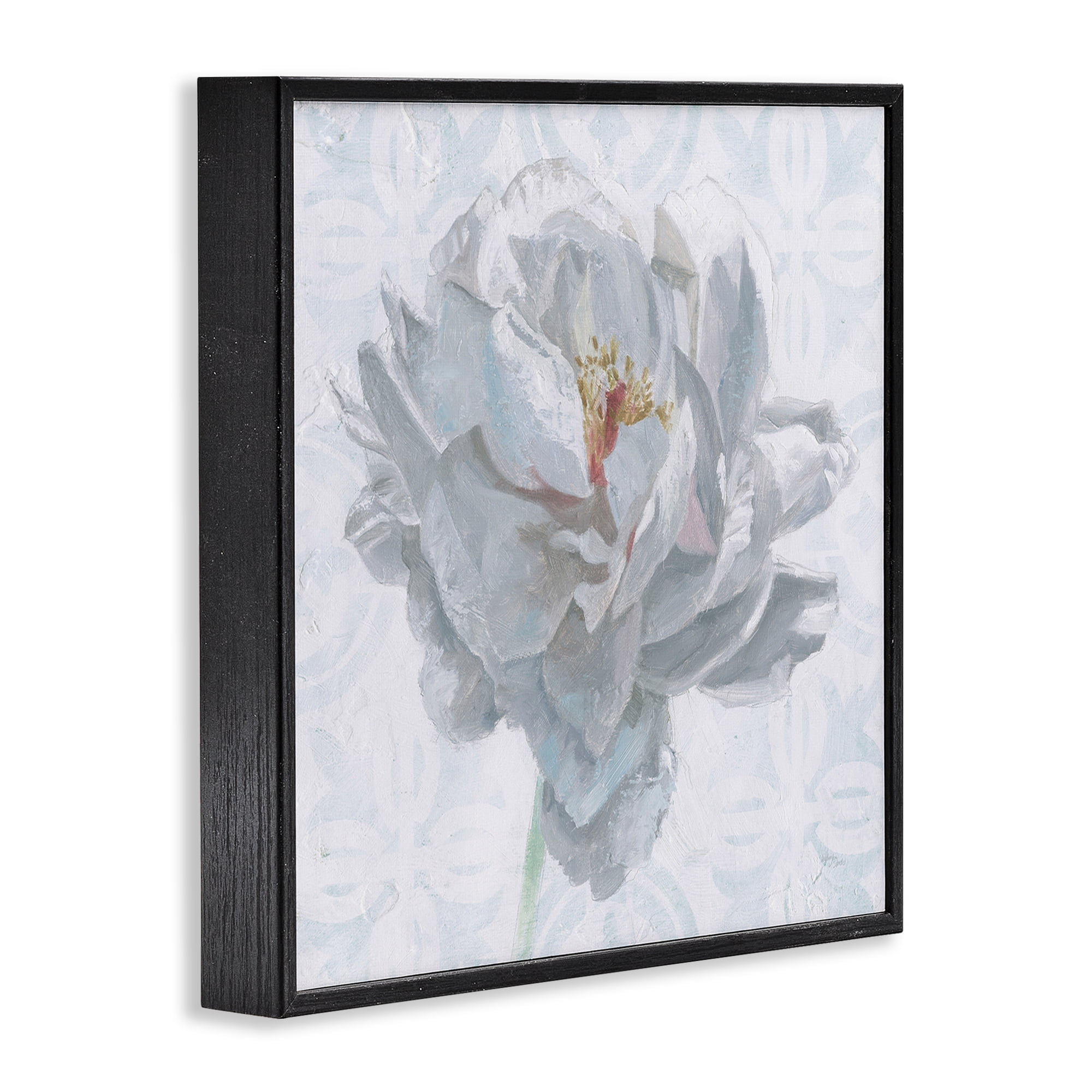 Stupell Industries White Sublime Peony Botanical & Floral Painting Black Framed Art Print Wall Art, 24 x 24