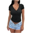 thumbnail image 2 of tarylea Going out Tops for Women Short Sleeve Deep V Neck Cross Front Crop Tops Casual Summer Comfy Fitted T-Shirt Tops, 2 of 6