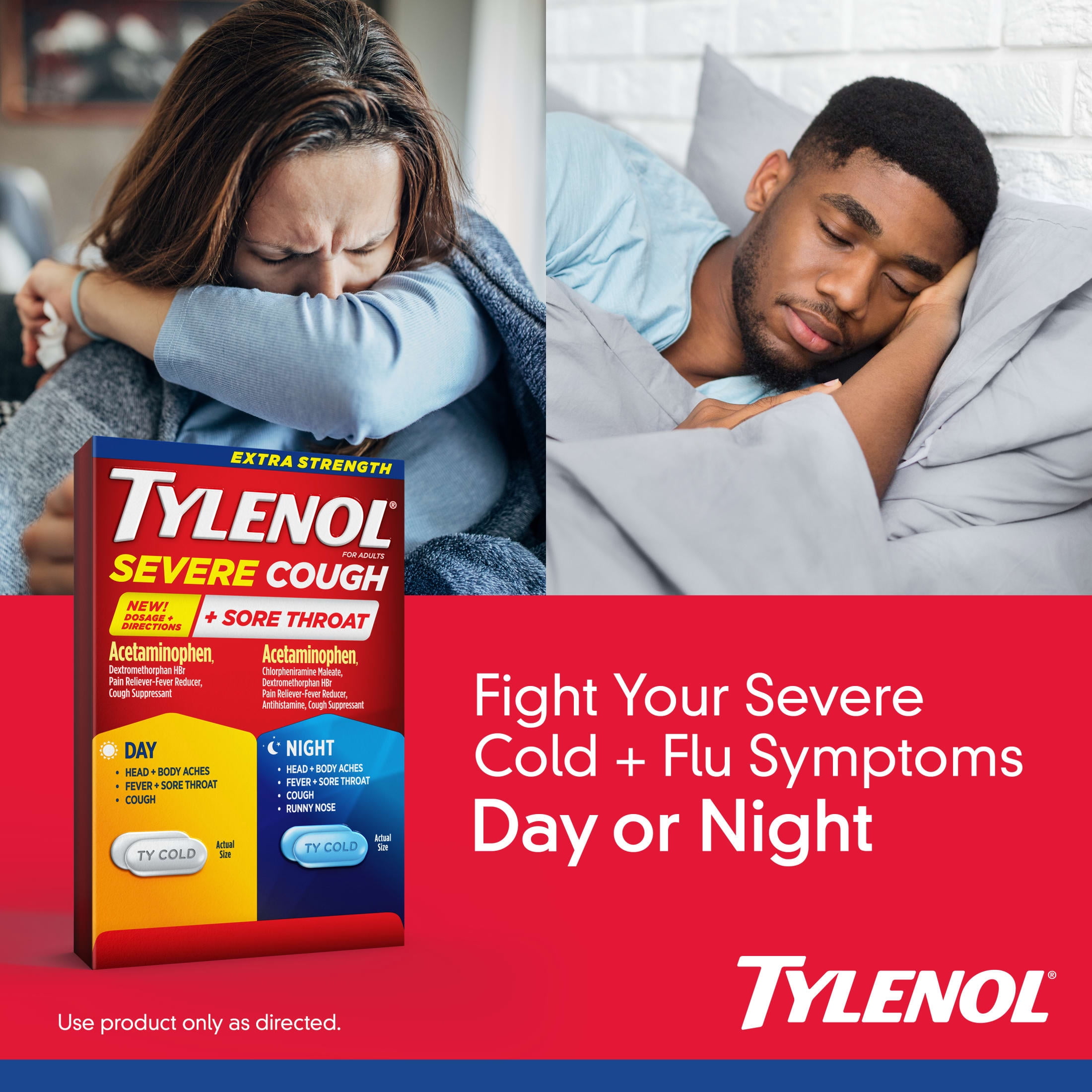 Tylenol Extra Strength Cough + Sore Throat Day & Night Caplets, 24 Count