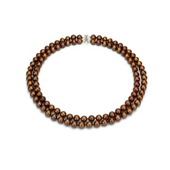 ADDURN Chocolate Freshwater Pearl Necklace for Women, Sterling Silver 2 Row 17" & 18", 8mm x 9mm