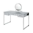 thumbnail image 3 of San 50 Inch Textured Vanity Desk with Round Mirror Metal Sled Base Chrome - Saltoro Sherpi, 3 of 5
