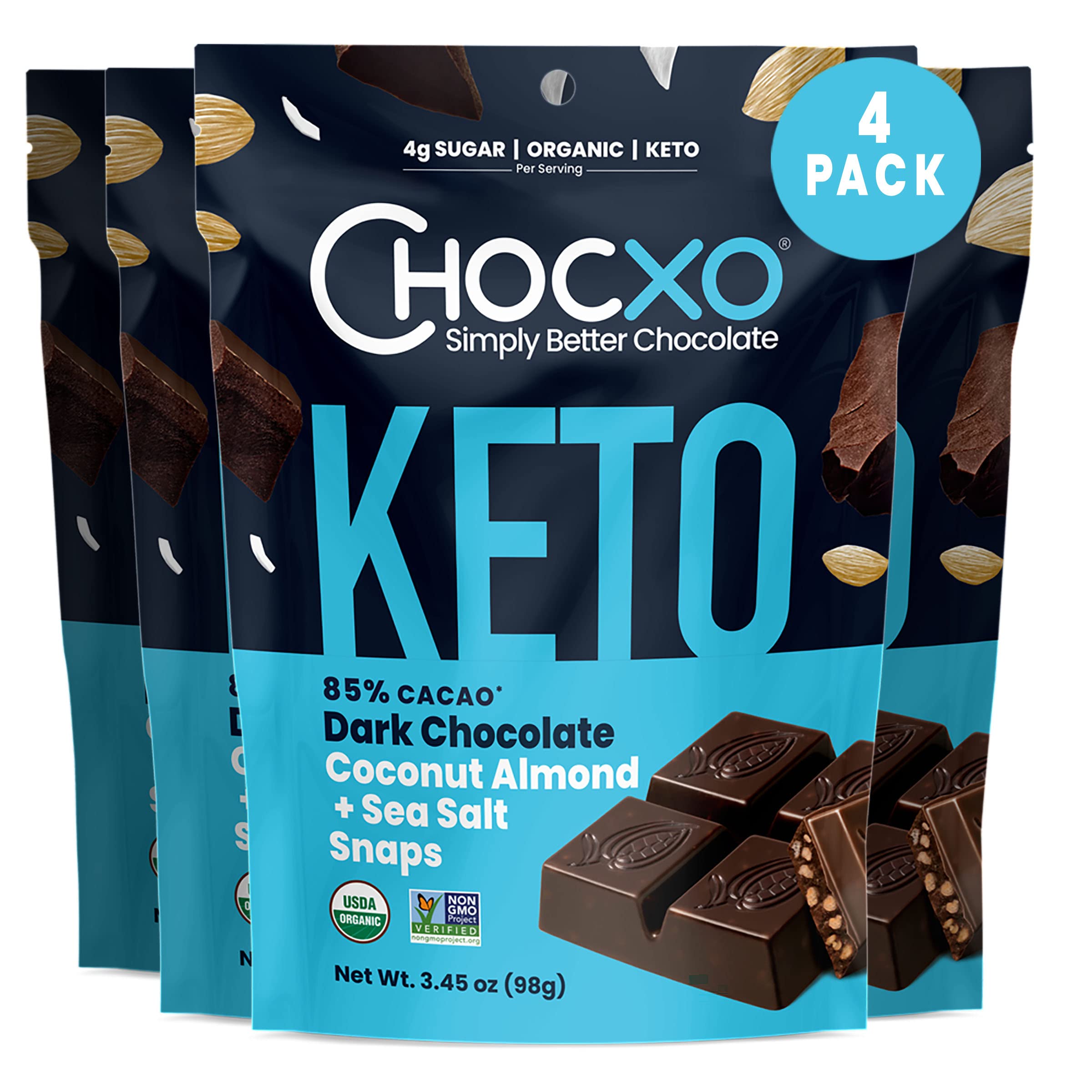 ChocXO Keto Dark Chocolate Coconut Snaps with Almonds and Sea Salt