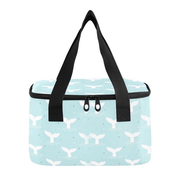 6L Insulated Lunch Bag Square Handheld Cooler Tote Whale Tails Ocean Pattern Reusable Thermal Bag with Polyester & Aluminum Lining for Work Picnic Travel