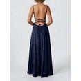 thumbnail image 4 of Women'S Maxi Dress Jacquard Formal Evening Gown Elegant Wedding Guest Party Dress Dark Blue XL, 4 of 7