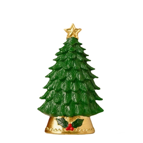 Christmas Tree Ornament Decorative Tabletop Figurine Holiday Home Decor with Star and Holly Leaf Pattern for Seasonal Display
