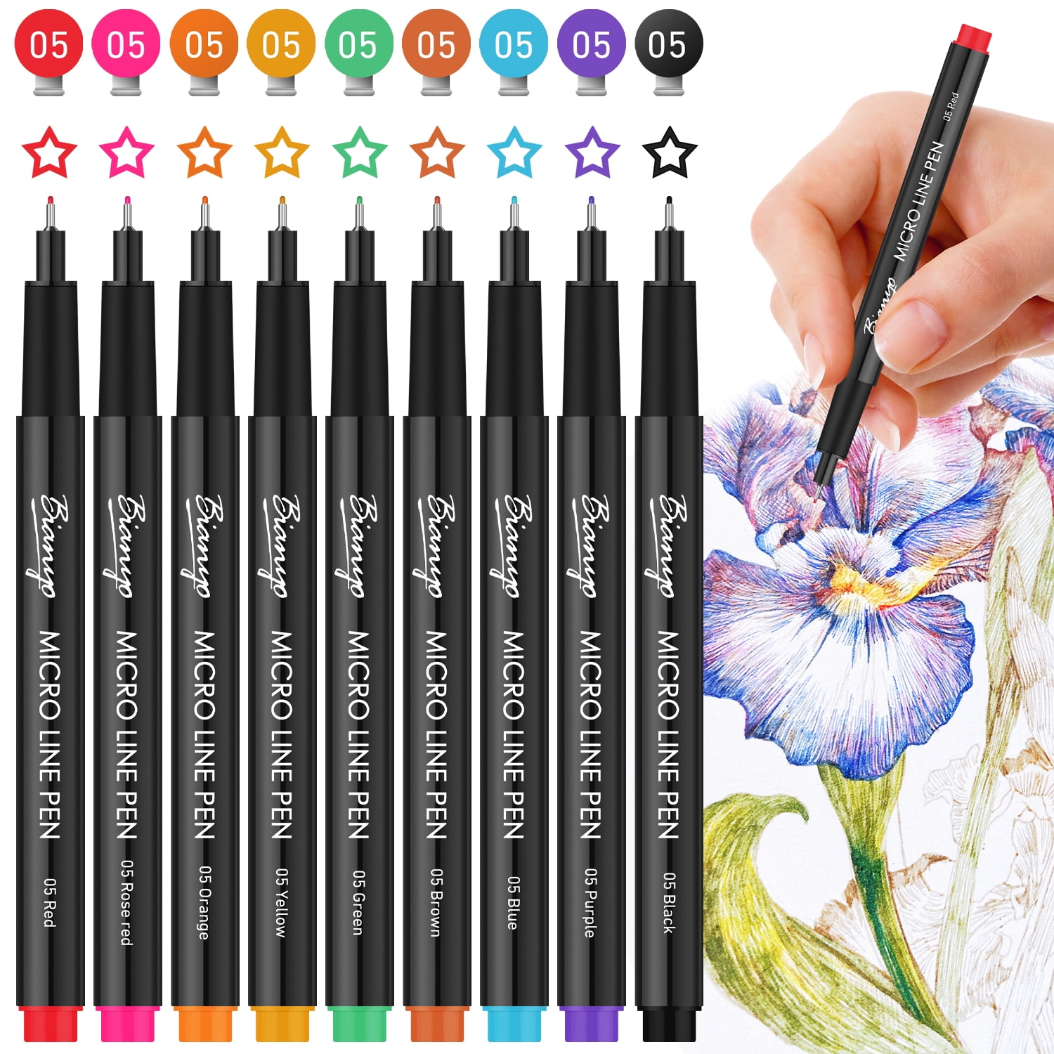 Bianyo 18-Pieces Pigment Ink Drawing pens, 2 Packs, Each Pack of 9 with  Zipper Pouch, Water-Resistant Fineliner Pens for Drawing, Sketching