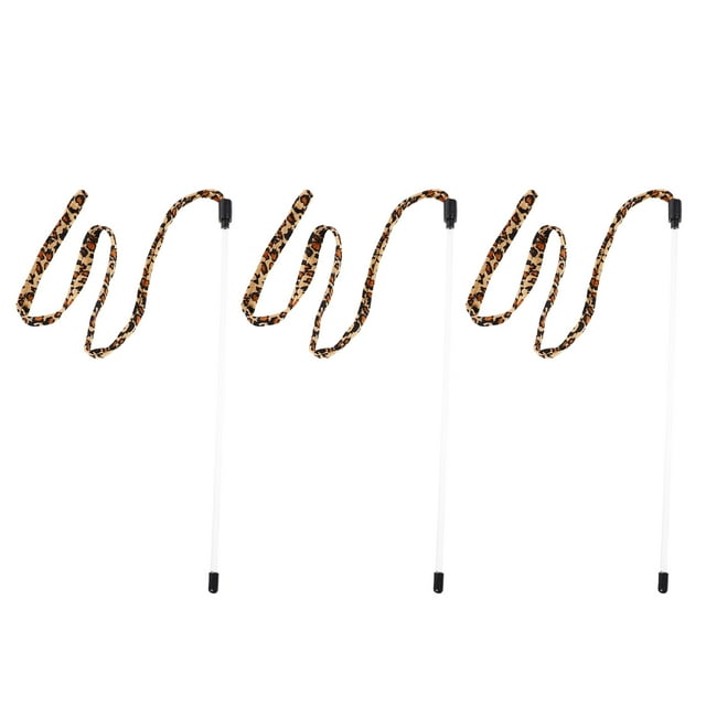 3Pcs Cat Teaser Wand Toy with Leopard Ribbon Funny Stick Toy for Cats Kitten