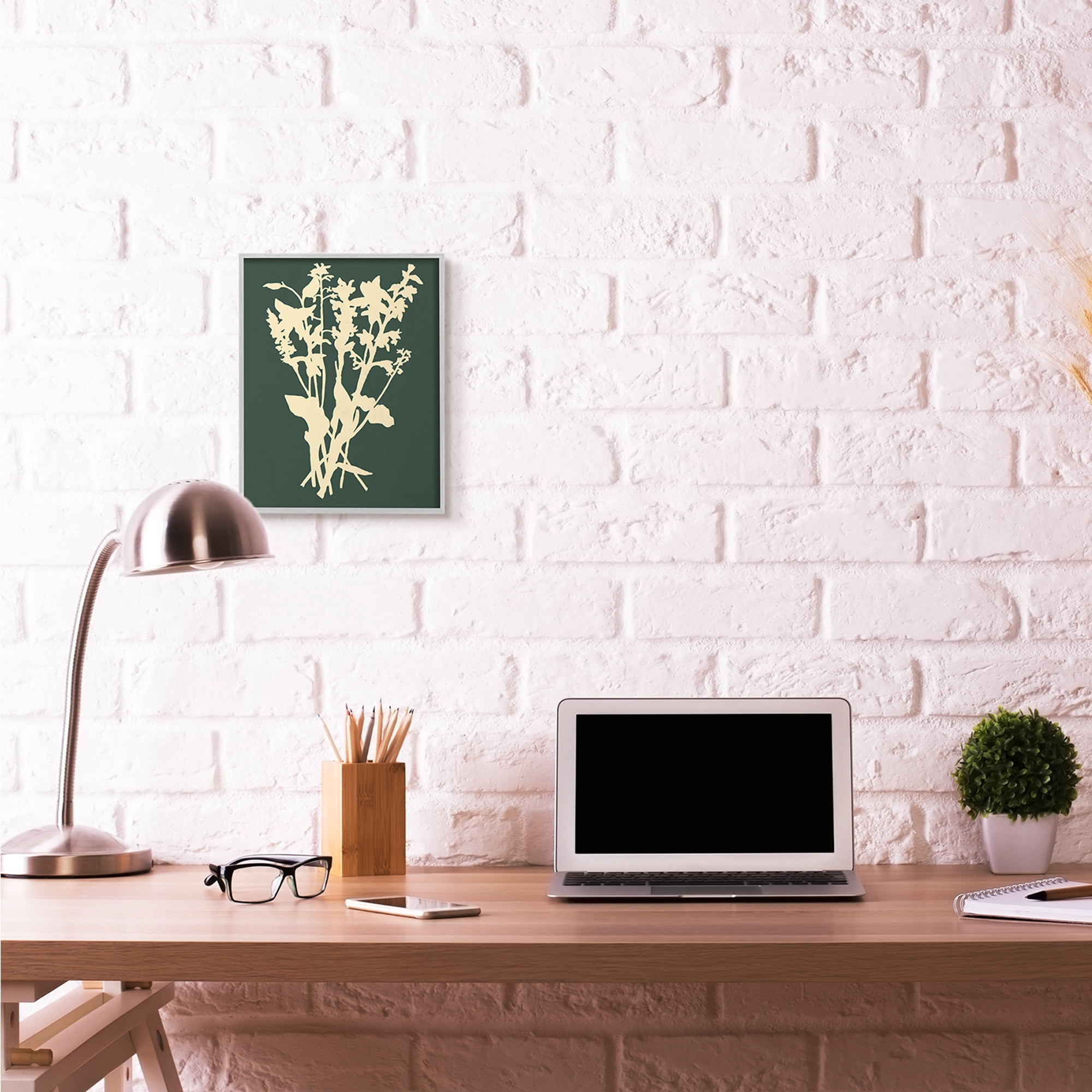 Stupell Industries Silhouette Plant Green Yellow Design Framed Wall Art by The Saturday Evening Post