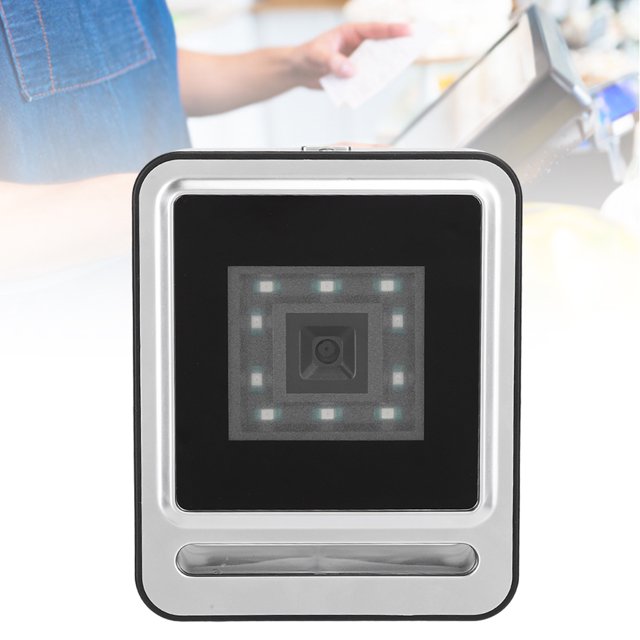 Super Scanner de Code à Barres Omnidirectionnel de Capacité de Décodage avec le Support de Bureau Mains Libres, Câble USB, Lumière Menée, 1D QR 2D Scanner de Code à Barres Fixe