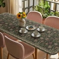 thumbnail image 3 of Sage Green Floral Boho Table Cloths for 8 Foot Rectangle Tables, Ethnic Tribe Abstract Art Flower Patio Waterproof Elastic Fitted Tablecloths, Washable Rectangular Table Cover for Camping, 3 of 8