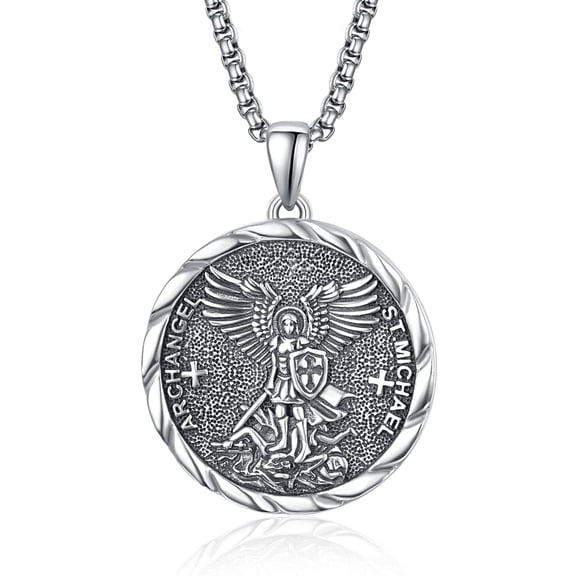 TANGPOET Saint Michael Necklace 925 Sterling Sliver Saint Michael Medal Catholic Amulet Religious Protection Jewelry Gifts for Men Women