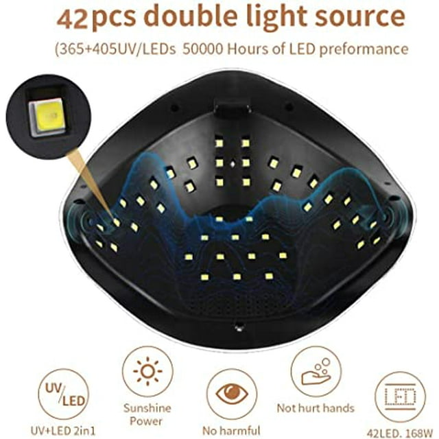 Lámpara secadora de uñas UV, secador de uñas profesional de 168 W con sensor automático, pantalla LCD, 4 temporizadores 10/30/60/99 s, lámpara secadora de uñas UV con pantalla LCD inteligente para