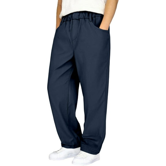 School Uniform Pants for Boys Classic High Waisted Twill Chino Pant Dress Pants Button Straight Leg Trousers for Wedding Toddler Kids School