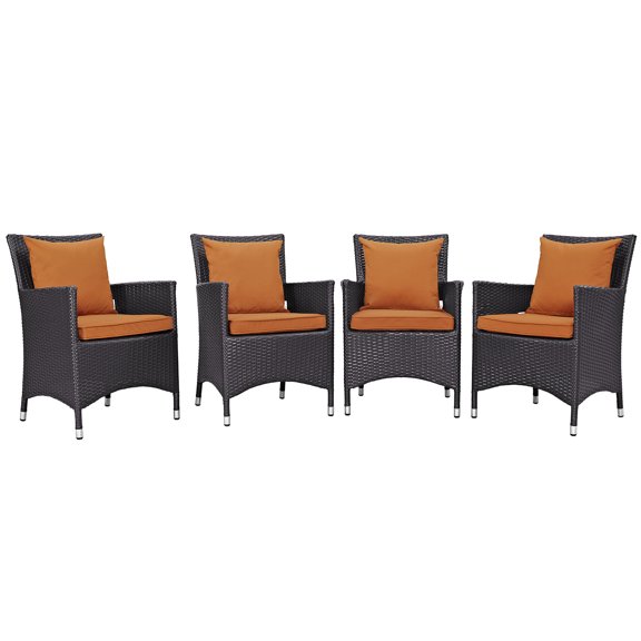 Modern Contemporary Urban Design Outdoor Patio Balcony Four PCS Dining Chairs Set, Orange, Rattan