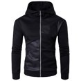 thumbnail image 2 of Sudadera con capucha de primavera y otoño para hombre, suéter informal con cuello levantado, capucha de cuero de retazos negros Pompotops oipoqjl16396, 2 of 9
