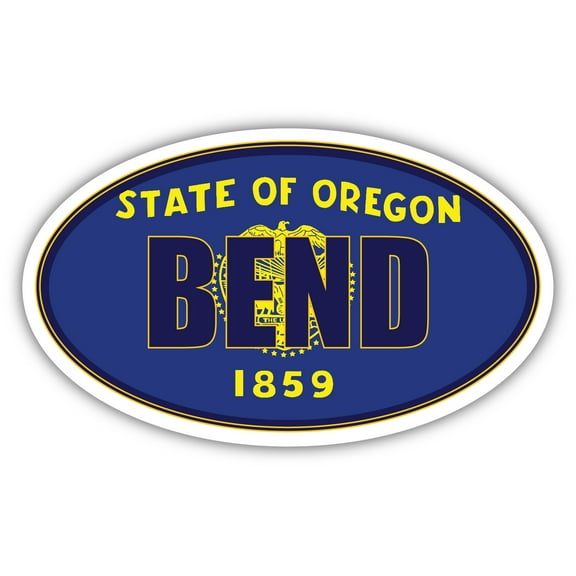 Bend City Oregon State Flag | OR Flag Deschutes County Oval State Colors Bumper Sticker Car Decal 3x5 inches