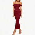 thumbnail image 4 of Vrorvz Off the Shoulder Dress for Women Sleeveless Maxi Dresses Solid Color Ruched Slim Sundress Party Clothes, 4 of 5