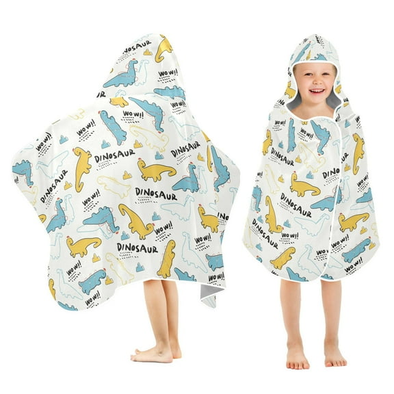 joogoo Cartoon Dinosaurs White Kids Hooded Beach Towel Baby Bath Towel 23.5"x50"