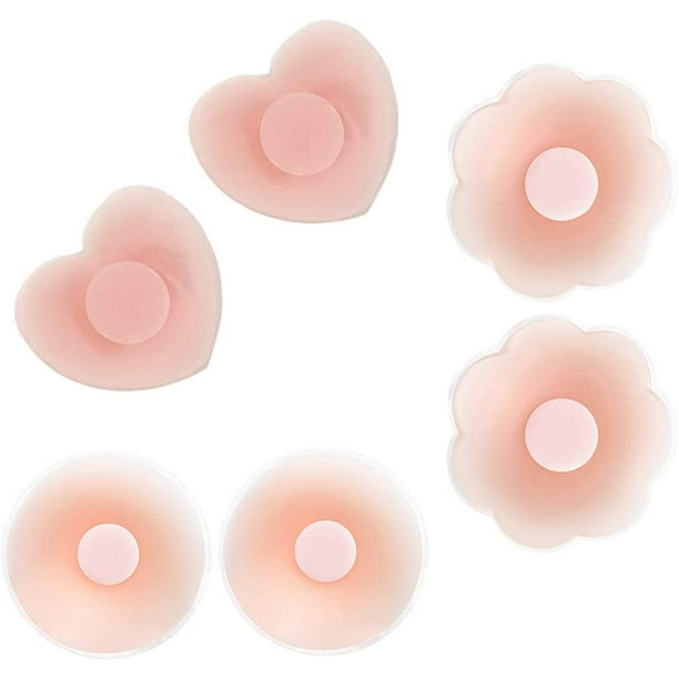4 Pairs Reusable Self Adhesive Silicone Self Adhesive Nipple Cover Breast  Nipple Cover Round Flower Breast Pasties Stickers Boobs Natural Pads