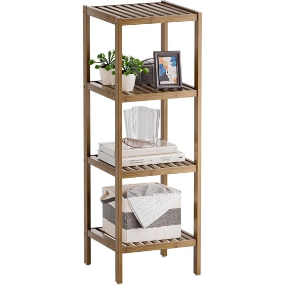 Bathroom Storage Shelf, 4-Tier Bamboo Rack Organizer, Multifunctional Shelving Unit for Living Room Bedroom Kitchen (Walnut)