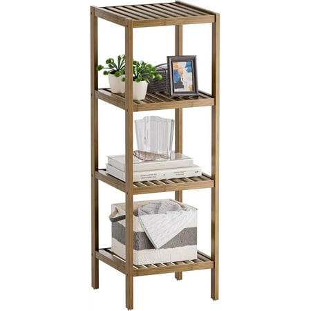 Bathroom Storage Shelf 4-Tier Bamboo Rack Organizer Multifunctional Shelving Unit for Living Room Bedroom Kitchen