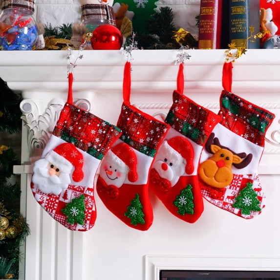 4 Pcs Christmas Stocking Christmas Tree Pendant Christmas Decoration Supplies Kids Candy Bag Gift Bag Apple Bag