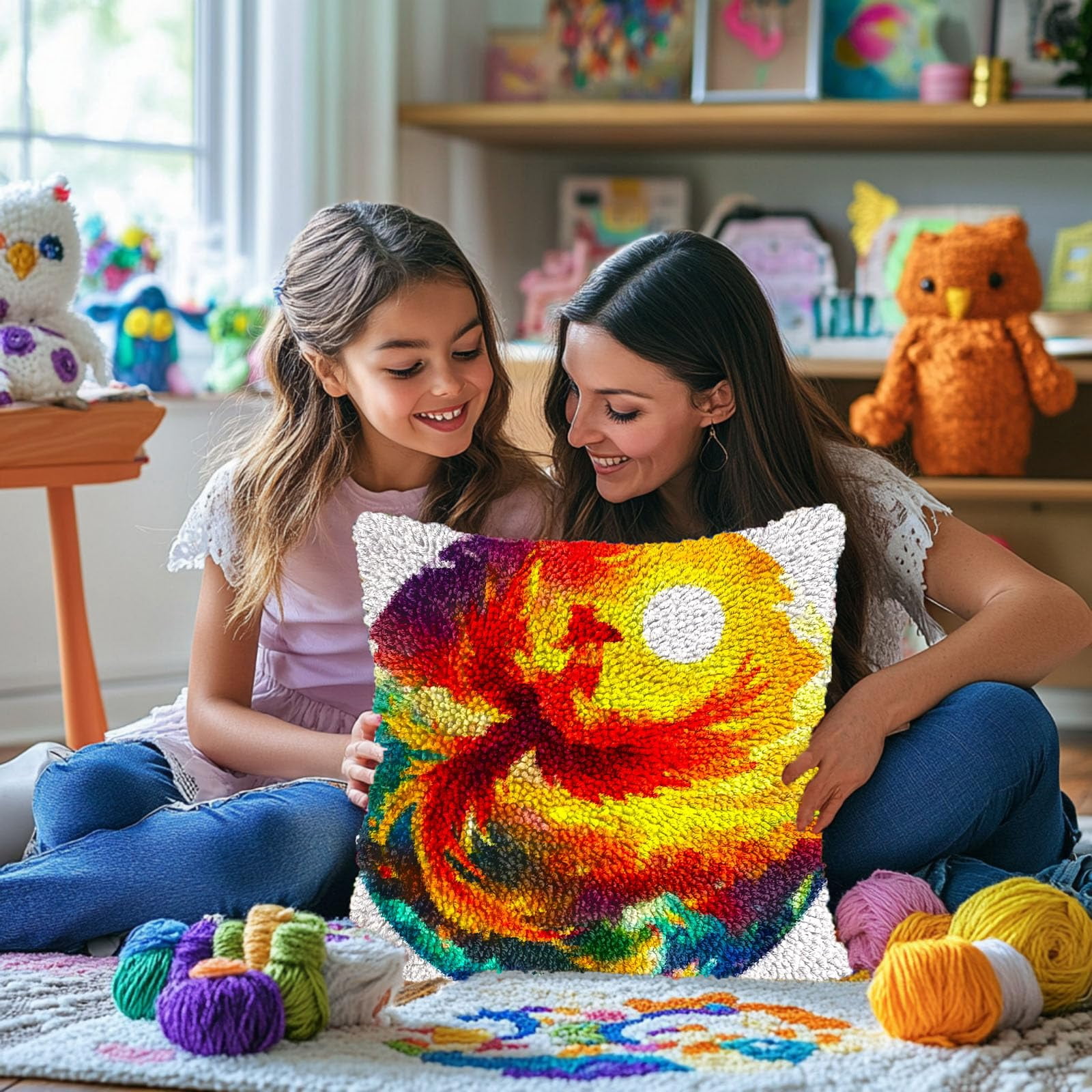 Flying Bird under Sunset DIY Latch Hook Pillow Kits for Adults Printed Pillowcase Crochet Yarns Hooking Handmade Pillow Cover Cushion for Home Sofa Decoration 17x17inch