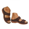 thumbnail image 5 of mgoYE Flat Sandals Size 6.5 Womens Ladies Fashion Solid Color Leather Hollow Breathable Fish Earth Spirit Sandals for Women Slip On Casual Open Toe Wedges Slippers Shoes Sandals|Coffee 6.5, 5 of 9