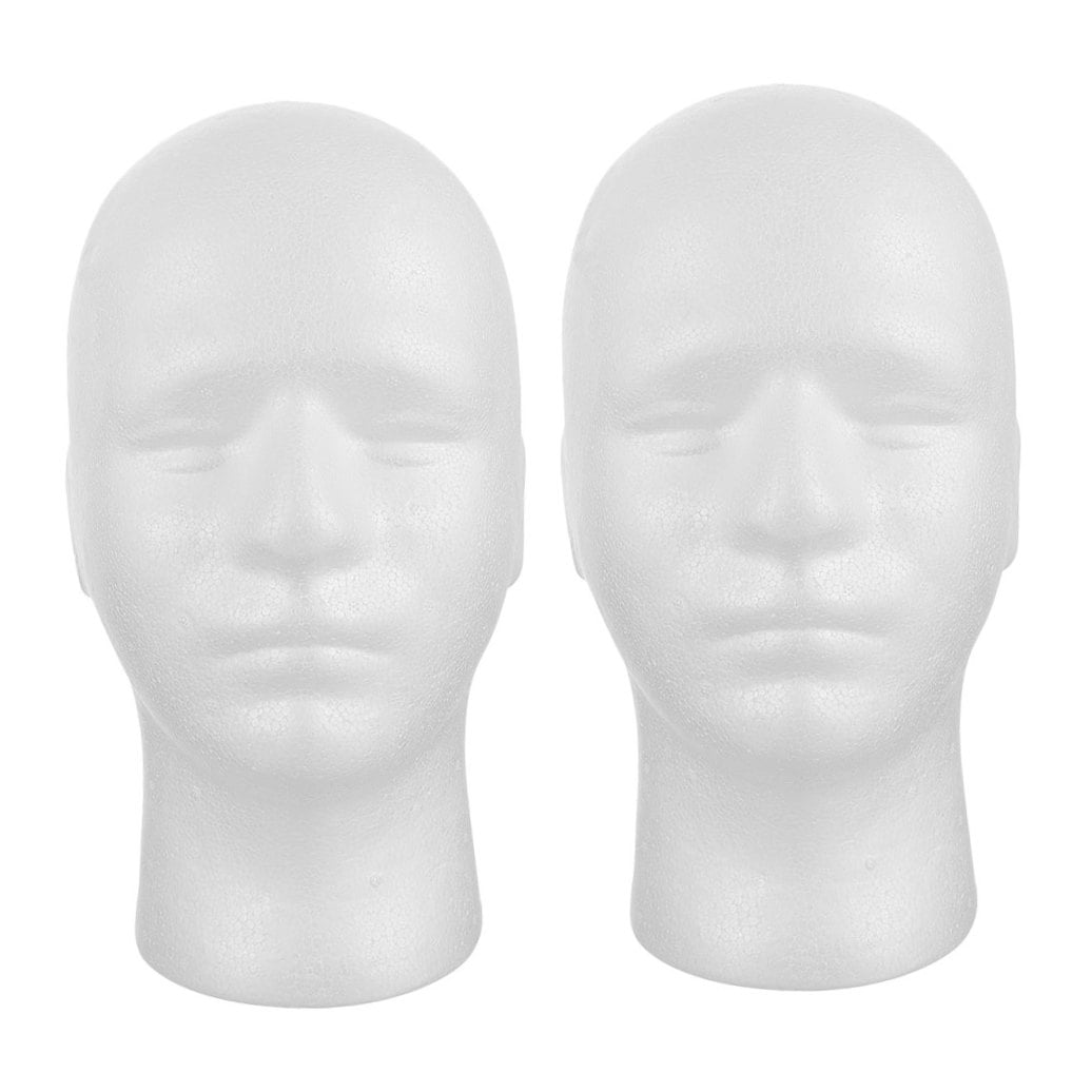 FELTECHELECTR 2Pcs Male Foam Mannequin Head Model White Lightweight Foam Display Stand for Hats Scarves