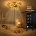 thumbnail image 6 of Garwarm 20" Gold Crystal Ceiling Fan with Lights and Remote, Flush Mount Fandelier, Low Profile Caged Bladeless Ceiling Fan for Bedroom, Living Room, Kitchen, 6 of 20