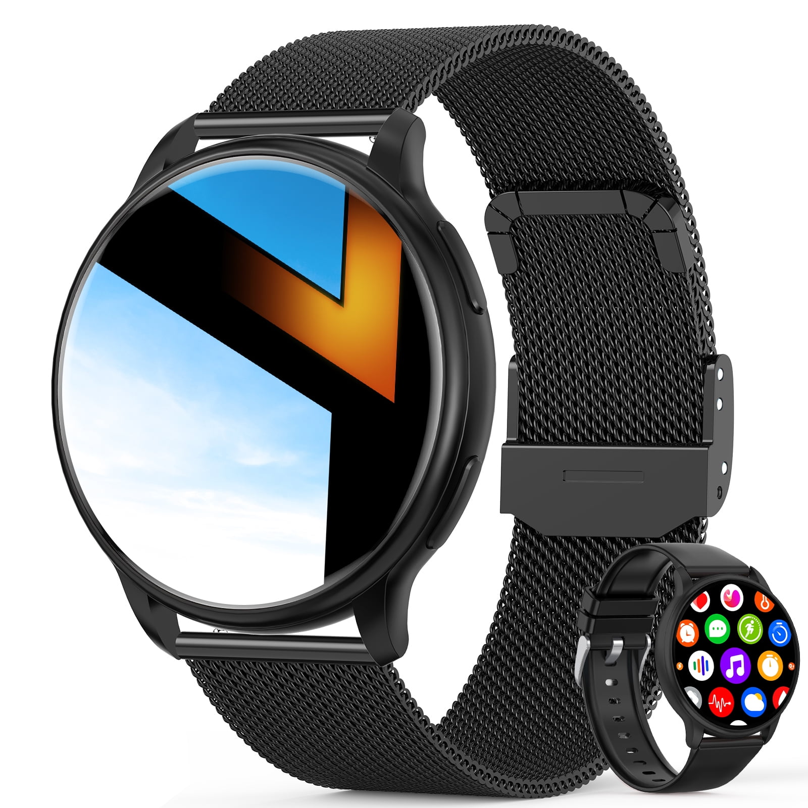 ZKCREATION Smart Watch, Answer/Make Calls, Fitness Tracker Watches for Men Women, Waterproof Smartwatch Compatible iPhone Android, Black