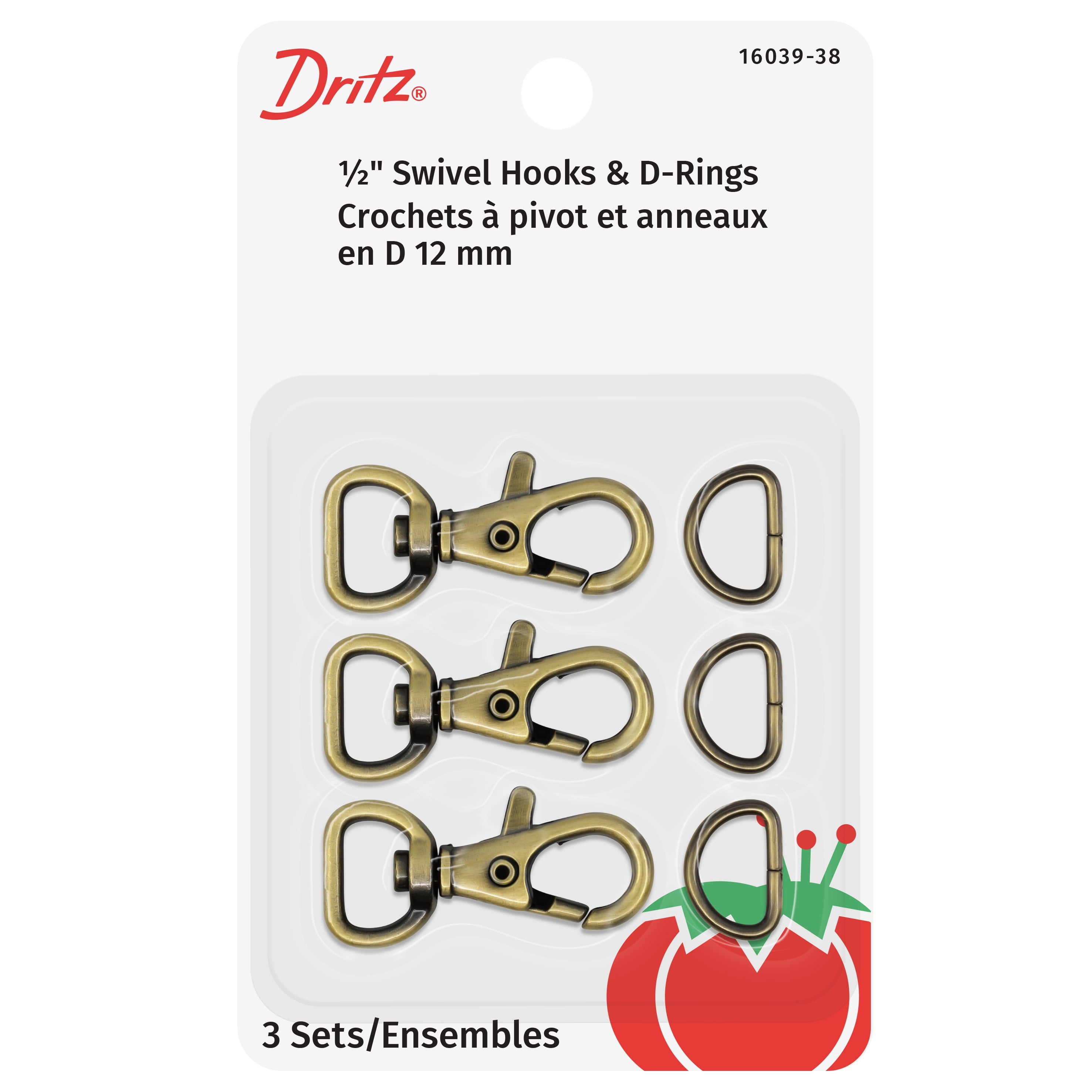 (2 pack) Dritz 1/2" Antique Swivel Hook with D-Ring-Bronze, 3 Count