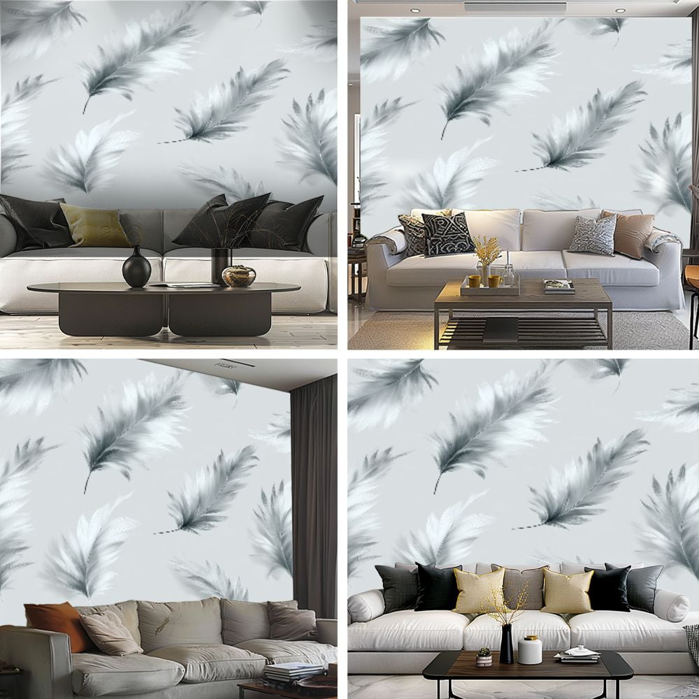 Peel and Stick Wallpaper Sussurro Grey Floating Feathers Light Gray Delicate Feather Texture Modern Art Wall Mural Decor Self Adhesive and Removable 69in x 98in