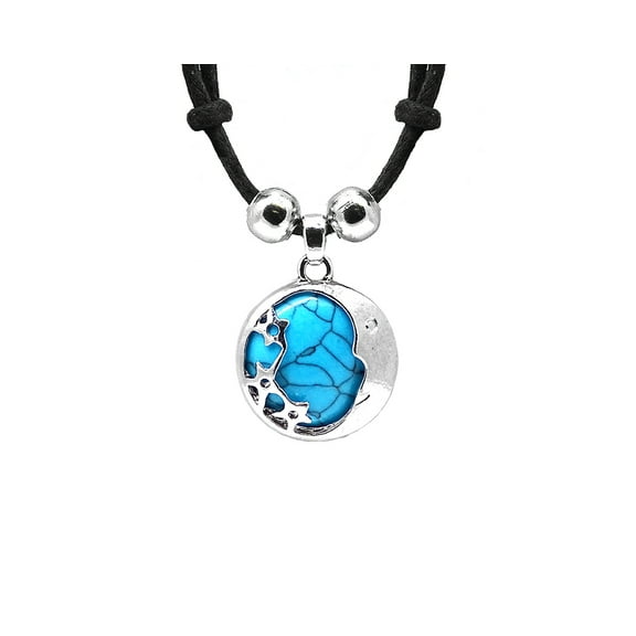 Crescent Moon and Stars Round Silver Metal Healing Gemstone Crystal Cabochon Pendant Adjustable Necklace - Womens Fashion Handmade Celestial Jewelry Boho Accessories