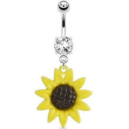 - Belly Button Ring 316L Surgical Steel Metal Sunflower 316L Surgical Steel Navel